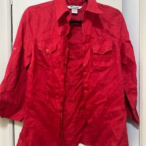 Vintage Linen Women's Red Button Down Shirt